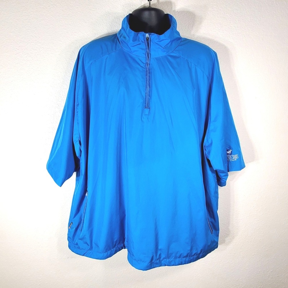 Mens XL Blue Half-Zip Short Sleeve Jacket Windbreaker Western Skies Golf Club